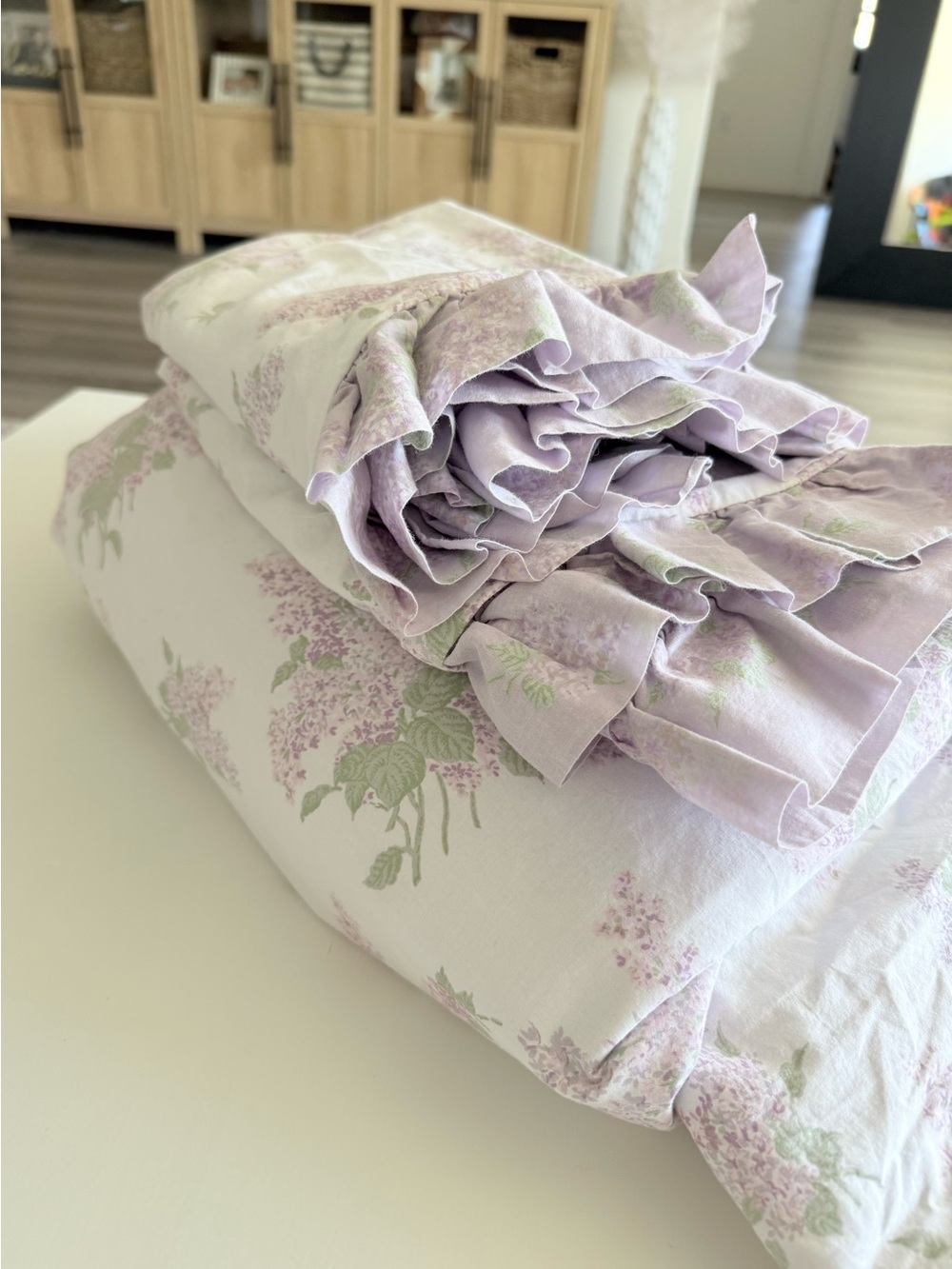 Simply Shabby Chic lilac lavender floral ruffled bedding set Duvet Pillow Shams
